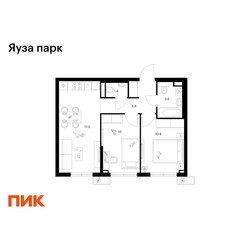 Планировка двухкомнатной(квартира) площадью 48.9 квадратных метров в ЖК “ЖК Яуза Парк (Мытищи)”