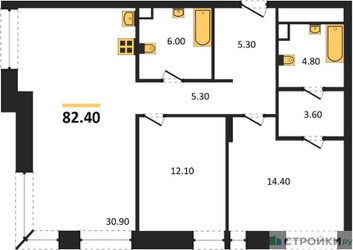 Планировка двухкомнатной(квартира) площадью 82.4 квадратных метров в ЖК “ЖК Luzhniki Collection (Коллекция Лужники)”