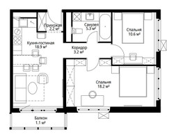 Планировка двухкомнатной(квартира) площадью 59.5 квадратных метров в “ЖК Эко Видное 2.0”