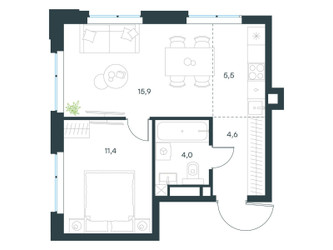 Планировка двухкомнатной(квартира) площадью 40.7 квадратных метров в ЖК “ЖК Левел Мичуринский”