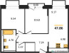 Планировка двухкомнатной(квартира) площадью 47.86 квадратных метров в “ЖК Долина Яузы”