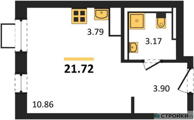 Планировка студии(квартира) площадью 21.72 квадратных метров в ЖК “ЖК Прибрежный Парк”