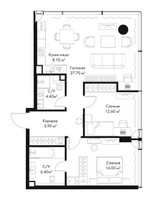 Планировка двухкомнатной(квартира) площадью 81.1 квадратных метров в “ЖК Слава”