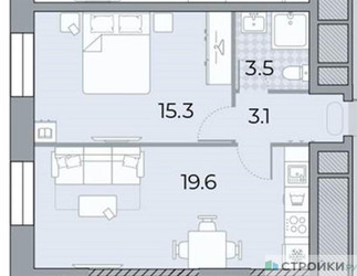 Планировка однокомнатной(квартира) площадью 41.5 квадратных метров в ЖК “ЖК ЗИЛАРТ”