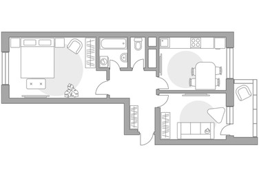 Планировка двухкомнатной(квартира) площадью 57.88 квадратных метров в ЖК “ЖК Ильинойс”