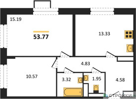 Планировка двухкомнатной(квартира) площадью 52.7 квадратных метров в “ЖК Пригород Лесное”