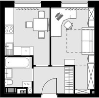 Планировка однокомнатной(квартира) площадью 33.8 квадратных метров в “ЖК MALEVICH (Малевич)”