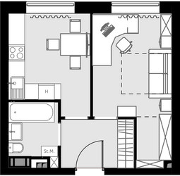 Планировка однокомнатной(квартира) площадью 33.8 квадратных метров в ЖК “ЖК MALEVICH (Малевич)”
