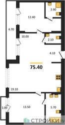 Планировка двухкомнатной(квартира) площадью 75.4 квадратных метров в “ЖК Первый квартал”