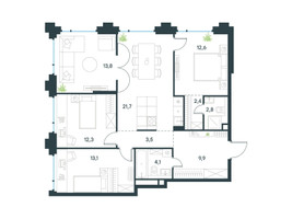 Планировка 4+ комнатной(квартира) площадью 96.1 квадратных метров в “ЖК Level Бауманская”