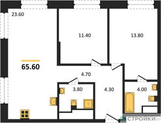 Планировка двухкомнатной(квартира) площадью 65.6 квадратных метров в ЖК “ЖК Мангазея на Речном”