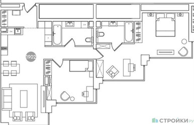 Планировка двухкомнатной(квартира) площадью 102.9 квадратных метров в ЖК “ЖК RED7”