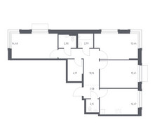 Планировка трехкомнатной(квартира) площадью 78.55 квадратных метров в “ЖК Новое Внуково”