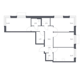 Планировка трехкомнатной(квартира) площадью 78.55 квадратных метров в ЖК “ЖК Новое Внуково”