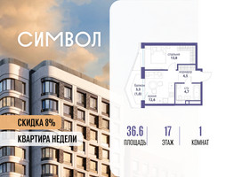 Планировка однокомнатной(квартира) площадью 36.6 квадратных метров в “ЖК Символ”