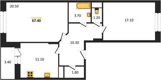 Планировка двухкомнатной(квартира) площадью 67.4 квадратных метров в “ЖК Эдельвейс (Первомайское)”