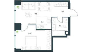 Планировка двухкомнатной(квартира) площадью 37 квадратных метров в “ЖК Level Мичуринский”