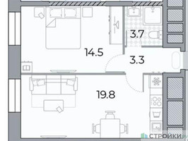 Планировка однокомнатной(квартира) площадью 41.3 квадратных метров в “ЖК ЗИЛАРТ”