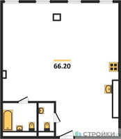 Планировка однокомнатной(апартаменты) площадью 66.2 квадратных метров в “ЖК Дом на Поварской”