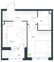 Планировка однокомнатной(квартира) площадью 33.6 квадратных метров в “ЖК Level Лесной”