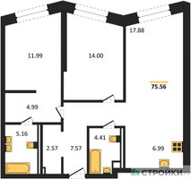Планировка двухкомнатной(квартира) площадью 75.6 квадратных метров в “ЖК Republic (Репаблик)”