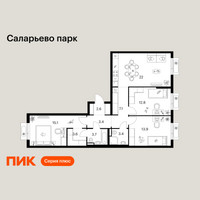 Планировка трехкомнатной(квартира) площадью 87.6 квадратных метров в “ЖК Саларьево парк”