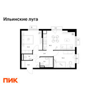 Планировка двухкомнатной(квартира) площадью 52.2 квадратных метров в “ЖК Ильинские луга”