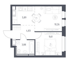 Планировка однокомнатной(квартира) площадью 34.47 квадратных метров в “ЖК Большое Путилково”