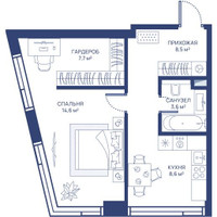 Планировка однокомнатной(квартира) площадью 43 квадратных метров в “ЖК Свет”