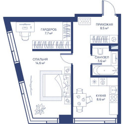 Планировка однокомнатной(квартира) площадью 43 квадратных метров в ЖК “ЖК Свет”