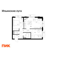 Планировка двухкомнатной(квартира) площадью 50.5 квадратных метров в “ЖК Ильинские луга”