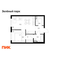 Планировка однокомнатной(квартира) площадью 38.9 квадратных метров в “ЖК Зеленый парк”