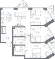 Планировка трехкомнатной(квартира) площадью 92.88 квадратных метров в “ЖК Дом Горизонтов”