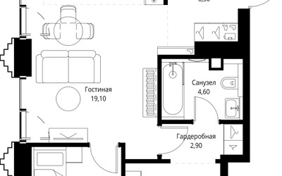 Планировка двухкомнатной(квартира) площадью 64 квадратных метров в ЖК “ЖК SET (Сет)”