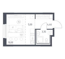 Планировка студии(квартира) площадью 22.81 квадратных метров в “ЖК Прибрежный Парк”