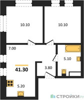 Планировка двухкомнатной(квартира) площадью 41.3 квадратных метров в “ЖК Квартал на воде (Графика на воде)”