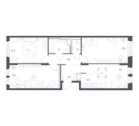 Планировка трехкомнатной(квартира) площадью 79 квадратных метров в ЖК “ЖК Мытищи Парк”