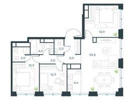 Планировка 4+ комнатной(квартира) площадью 90.7 квадратных метров в “ЖК Level Звенигородская”