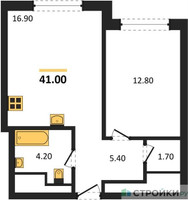 Планировка однокомнатной(квартира) площадью 41 квадратных метров в “ЖК АЛИА”