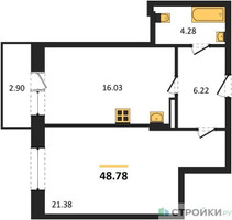 Планировка однокомнатной(квартира) площадью 48.78 квадратных метров в “Зеленый Оазис - Город”
