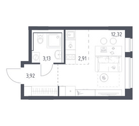 Планировка студии(квартира) площадью 22.28 квадратных метров в ЖК “ЖК Подольские кварталы”