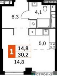 Планировка студии(квартира) площадью 30.2 квадратных метров в “ЖК Sydney City (Сидней Сити)”