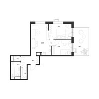 Планировка двухкомнатной(квартира) площадью 69.4 квадратных метров в “ЖК Форевиль”