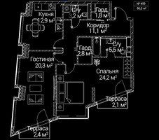 Планировка двухкомнатной(квартира) площадью 86.3 квадратных метров в “ЖК СЕЗАР БУДУЩЕЕ”