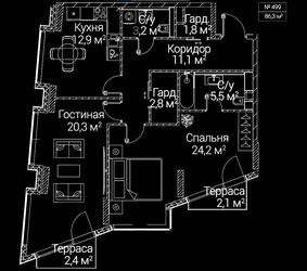 Планировка двухкомнатной(квартира) площадью 86.3 квадратных метров в ЖК “ЖК СЕЗАР БУДУЩЕЕ”