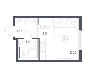 Планировка студии(квартира) площадью 22.57 квадратных метров в ЖК “ЖК Пригород Лесное”