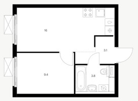 Планировка однокомнатной(квартира) площадью 32.6 квадратных метров в “Ярославский квартал”
