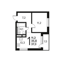 Планировка однокомнатной(квартира) площадью 37.3 квадратных метров в “Новые Ватутинки. Заречный”