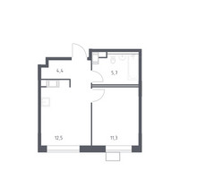 Планировка однокомнатной(квартира) площадью 33.77 квадратных метров в “ЖК Цветочные Поляны”