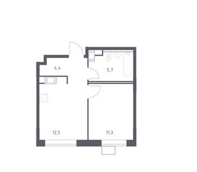 Планировка однокомнатной(квартира) площадью 33.77 квадратных метров в ЖК “ЖК Цветочные Поляны”
